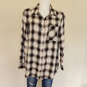 Long southwest inspired plaid button down